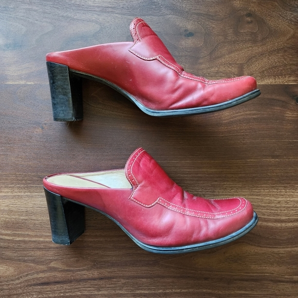 Franco Sarto Shoes - Franco Sarto Red Leather Loafer Mules